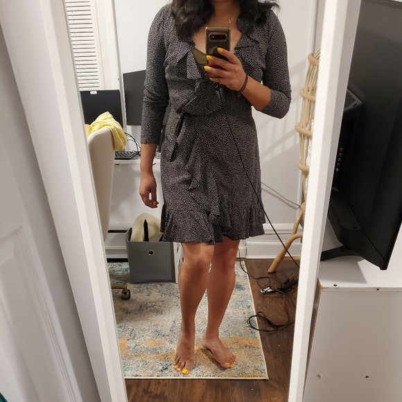 Club Monaco Black Polka Dot Wrap Dress - Picture 2 of 6